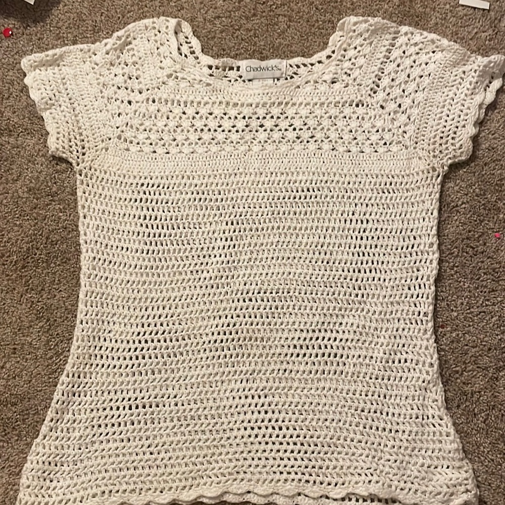 White vintage crochet square neck shirt